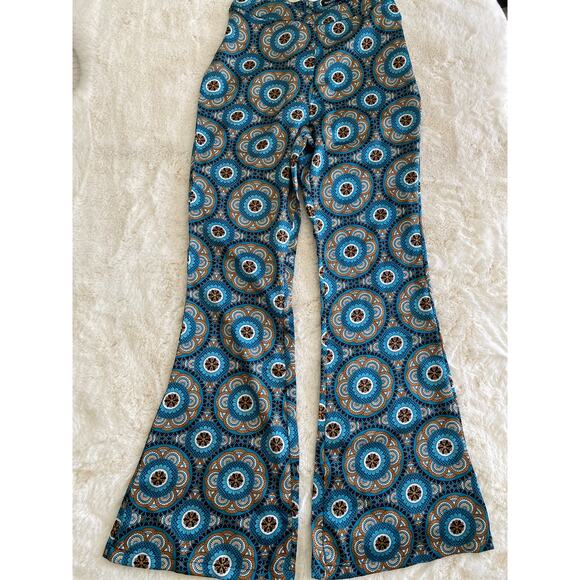 Nasty Gal Collection Retro Hippie 70s Print Wide Leg Flare‎ Pants Sz 6 - Picture 5 of 12